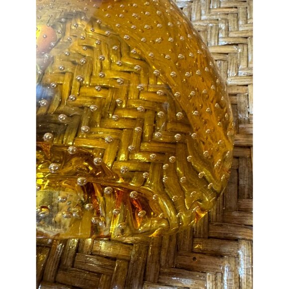 Vintage Amber Murano Bullicant Glass Heart-Shaped Ashtray Controlled Bubble - Picture 7 of 10